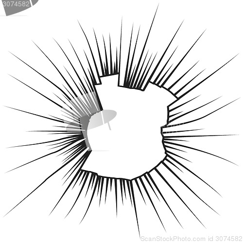 Image of Radial cracks on broken white glass. Vector illustration.