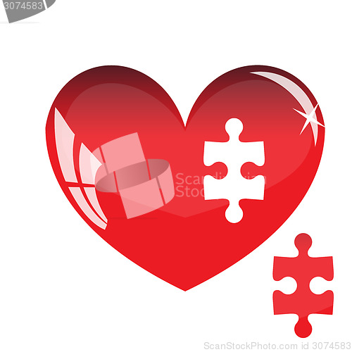 Image of Jigsaw puzzle in the shape of a red heart. Vector illustration.