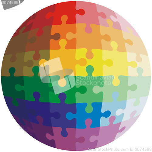 Image of Jigsaw puzzle shape of a ball,  colors  rainbow. Vector illustra