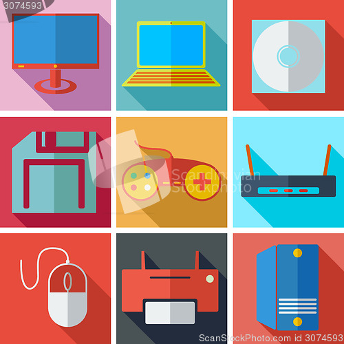 Image of Collection modern flat icons media technology with long shadow e