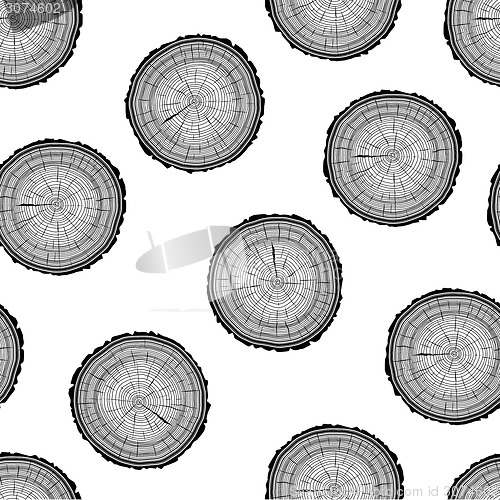 Image of Tree rings saw cut tree trunk background. Seamless wallpaper. Ve