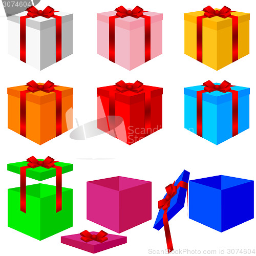 Image of Set of colorful box christmas gifts. Vector illustration.