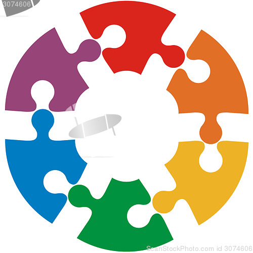 Image of Six color puzzle circle. Vector illustration.