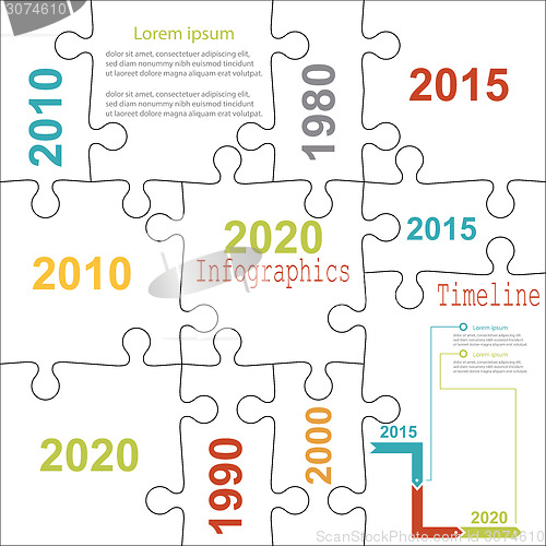 Image of Infographic report templates in puzzle jigsaw elements . Vector 