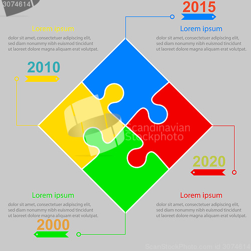 Image of Infographics report templates in a square puzzle elements. Vecto