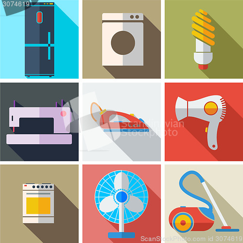 Image of Collection modern flat icons household appliances with long shad