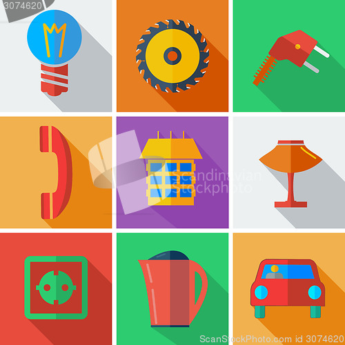 Image of Collection modern flat icons Home Appliances with long shadow ef