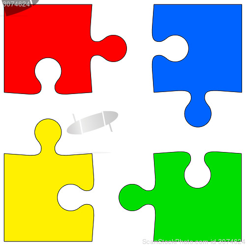 Image of Four colored puzzle pieces on white background. Vector illustrat