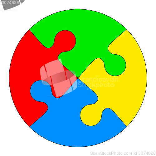 Image of Jigsaw puzzle in the form of a colored circle. Vector illustrati