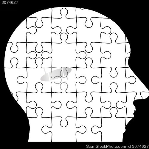 Image of Jigsaw puzzle of human head, black background. Vector illustrati