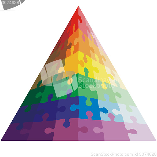 Image of Jigsaw puzzle shape of a triangle,  colors  rainbow. Vector illu