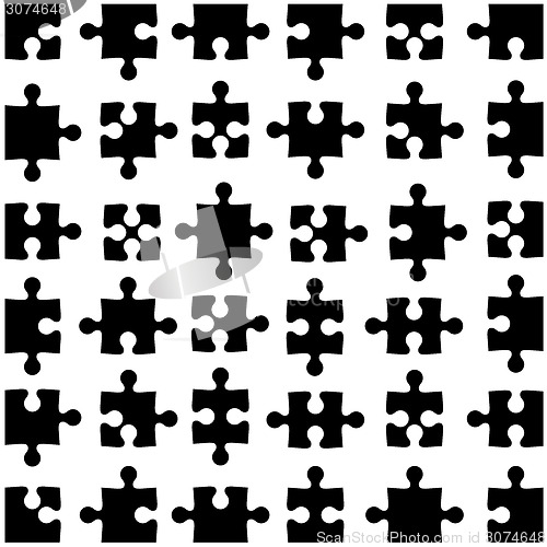 Image of Set of black jigsaw puzzles. Vector illustration.