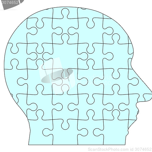 Image of Jigsaw puzzle human head, blue background. Vector illustration.