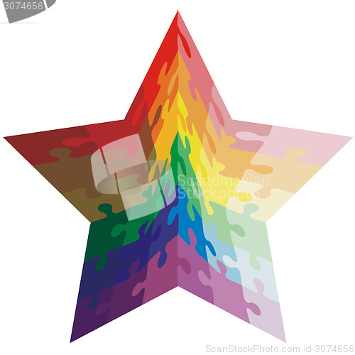 Image of Jigsaw puzzle shape of a star shaped,  colors  rainbow. Vector i