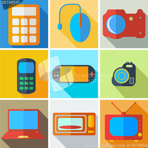 Image of Collection modern flat icons computer technology with long shado