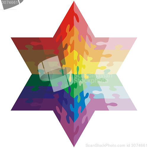 Image of Jigsaw puzzle shape of a  hexagon,  colors  rainbow. Vector illu