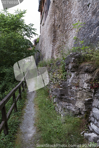 Image of small path with wooden handrail