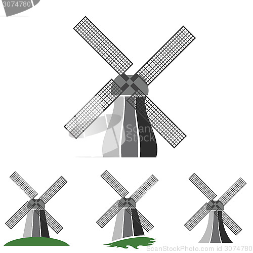 Image of windmill silhouettes set