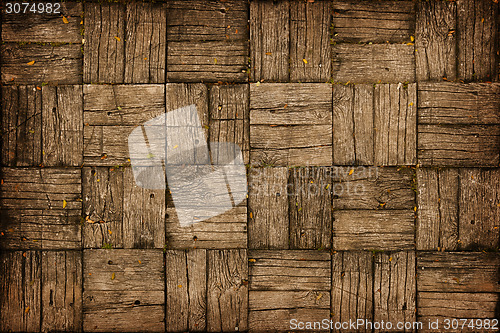 Image of Weathered, Parquet Style, Wooden Decking