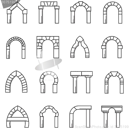 Image of Black line icons vector collection of arches