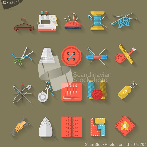 Image of Flat design icons vector collection of sewing items