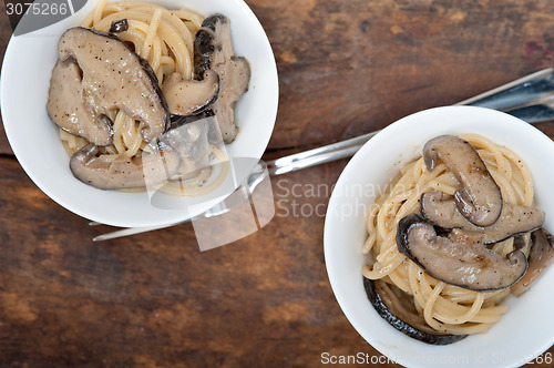 Image of Italian spaghetti pasta and mushrooms