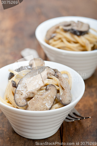 Image of Italian spaghetti pasta and mushrooms