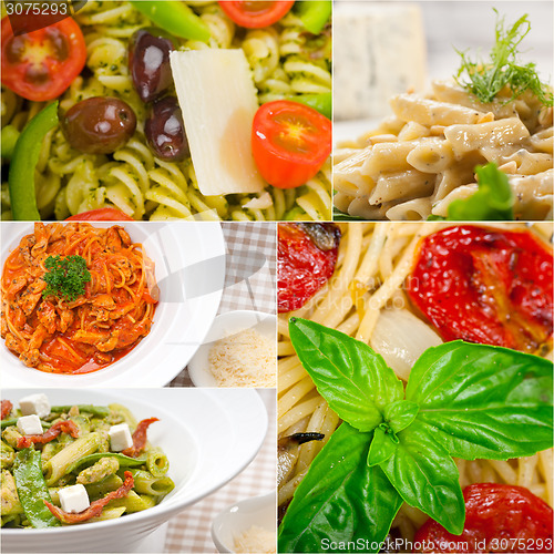 Image of collection of different type of Italian pasta collage