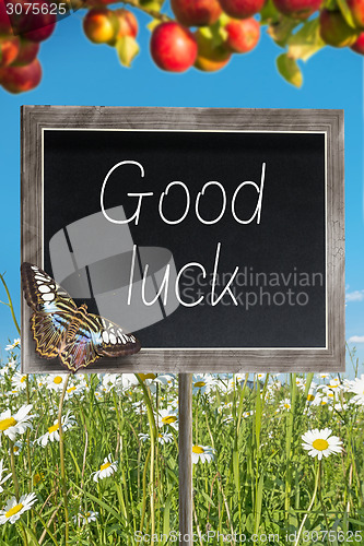 Image of Chalkboard with text Good luck