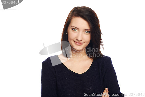 Image of Closeup portrait of cute young business woman smiling