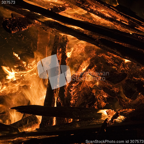 Image of fire, flames, burning wood