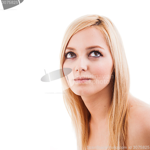 Image of Young Woman Looking Up