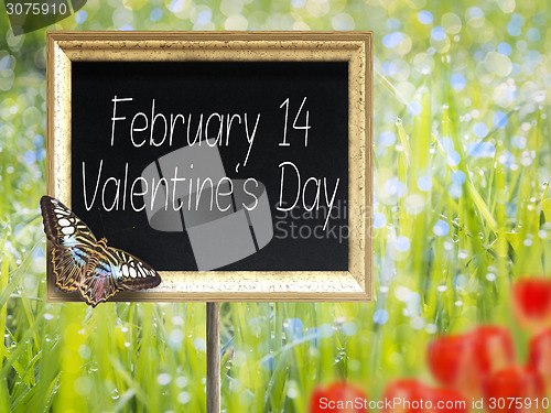Image of Chalkboard with text February 14 Valentines Day