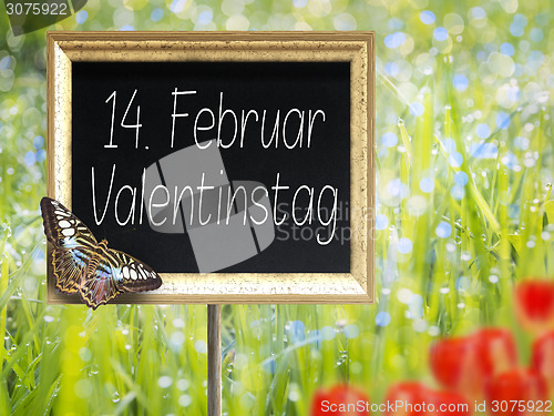 Image of Chalkboard with german text 14. Februar Valentinstag