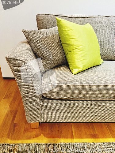 Image of Gray sofa with cushions in the living room