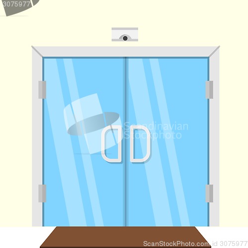 Image of Flat vector illustration of transparent glass door