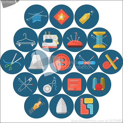 Image of Flat icons vector collection of sewing items