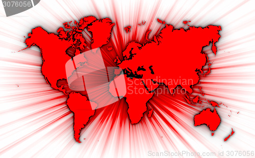 Image of Map of world with starburst on background