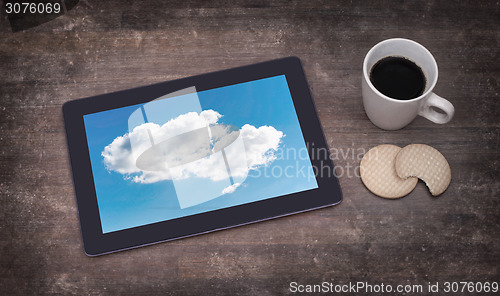 Image of Cloud-computing connection on a digital tablet pc