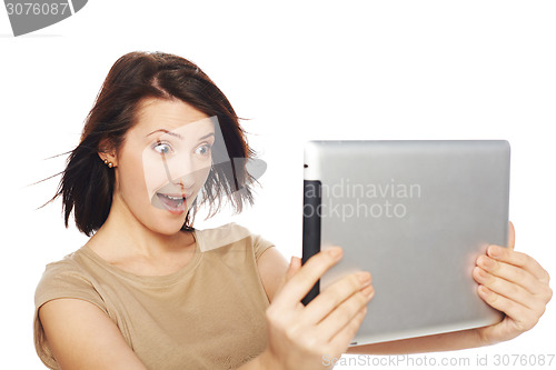 Image of Female taking selfie with digital tablet