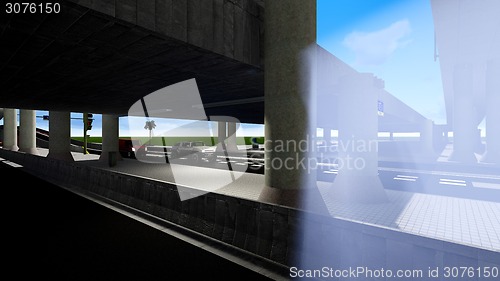 Image of Under the highway. Urban scene 