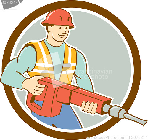 Image of Construction Worker Jackhammer Circle Cartoon