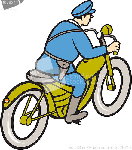 Image of Highway Patrol Policeman Riding Motorbike Cartoon