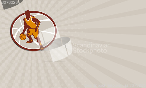 Image of Business card Basketball Player Dribbling Ball Oval Retro
