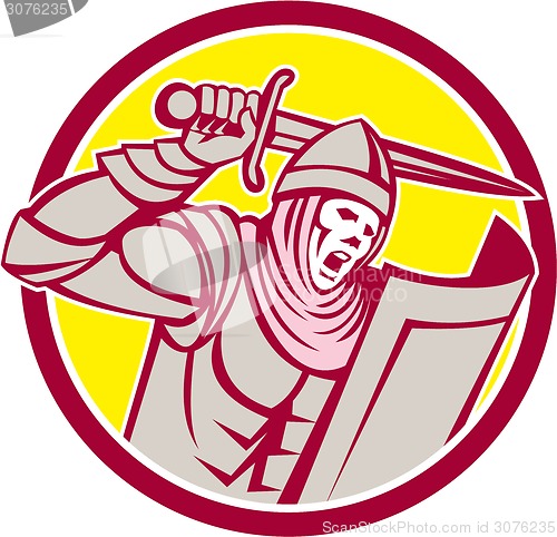 Image of Crusader Knight With Sword and Shield Circle Retro