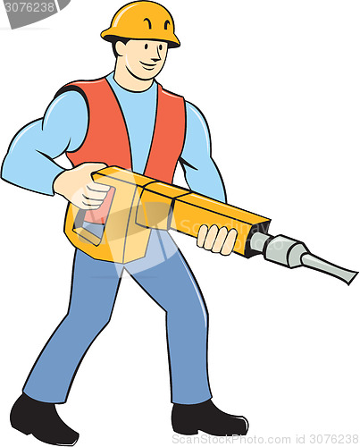 Image of Construction Worker Holding Jackhammer Cartoon