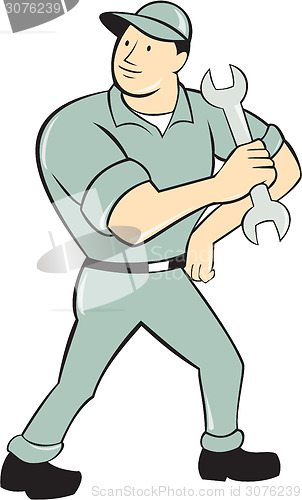 Image of Mechanic Hold Spanner Wrench Cartoon