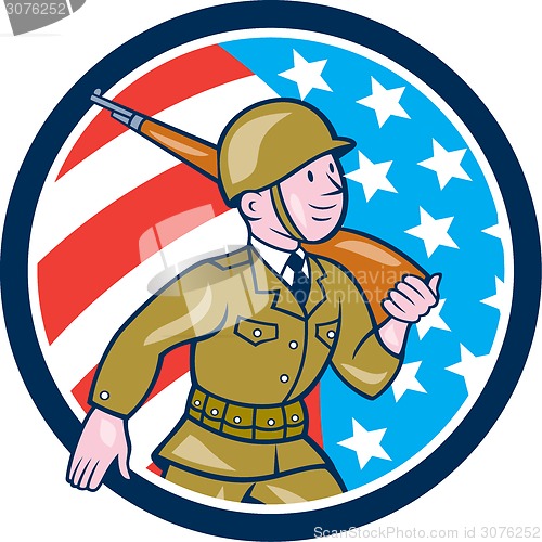 Image of World War Two Soldier American Marching Cartoon Circle