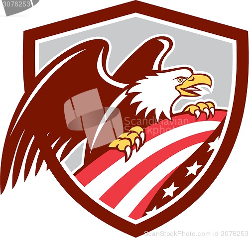 Image of American Bald Eagle Clutching USA Flag Shield Retro