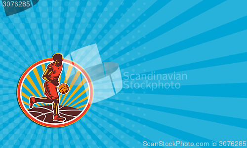 Image of Business card Basketball Player Dribbling Ball Woodcut Retro